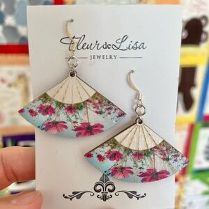 NWT Wooden Painted Floral Earrings